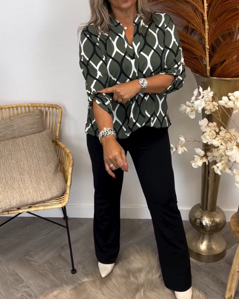 Florina - Elegant Long Sleeve Patterned Casual Blouse