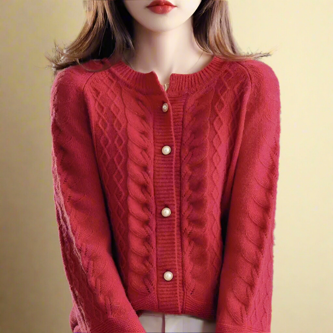 Alexandrine - Women's Wool Cardigan with Round Neck
