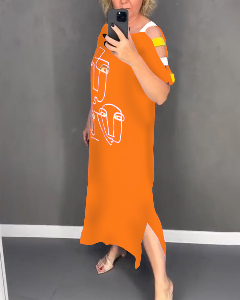 Primina™ - Off-shoulderjurk met splitprint en uitsparingen