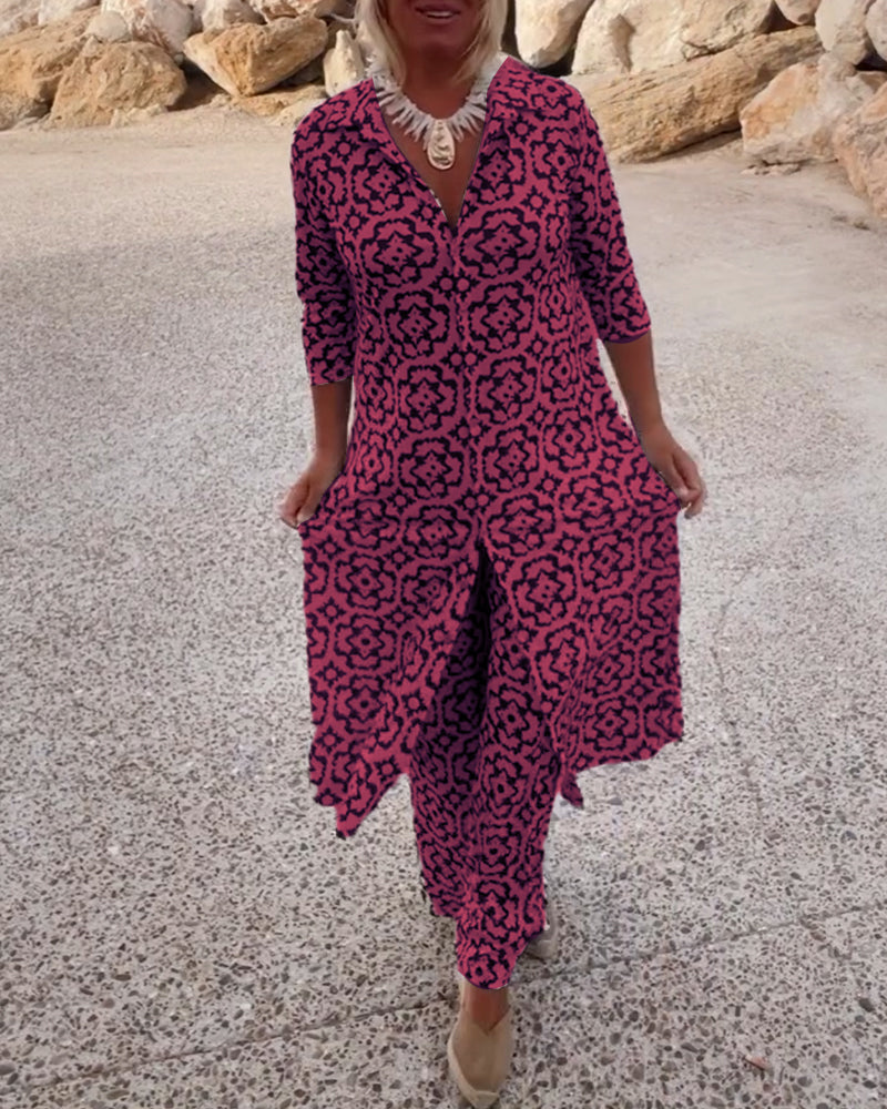 Livia - Vintage Printed Set with Lapel and Buttons