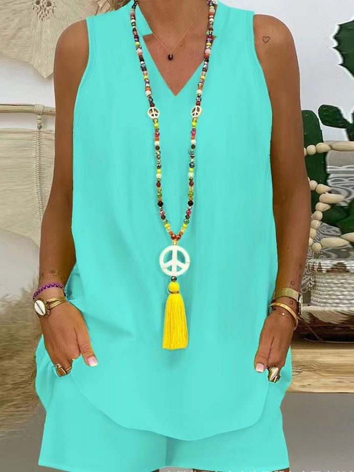 Thessaly - Women's Sleeveless High Neck Casual Set for Elegant Summer Style