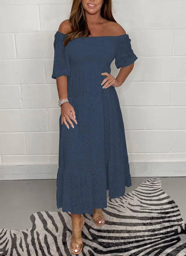 Melodie - Plain Elegant Flared Dress with Embroidery