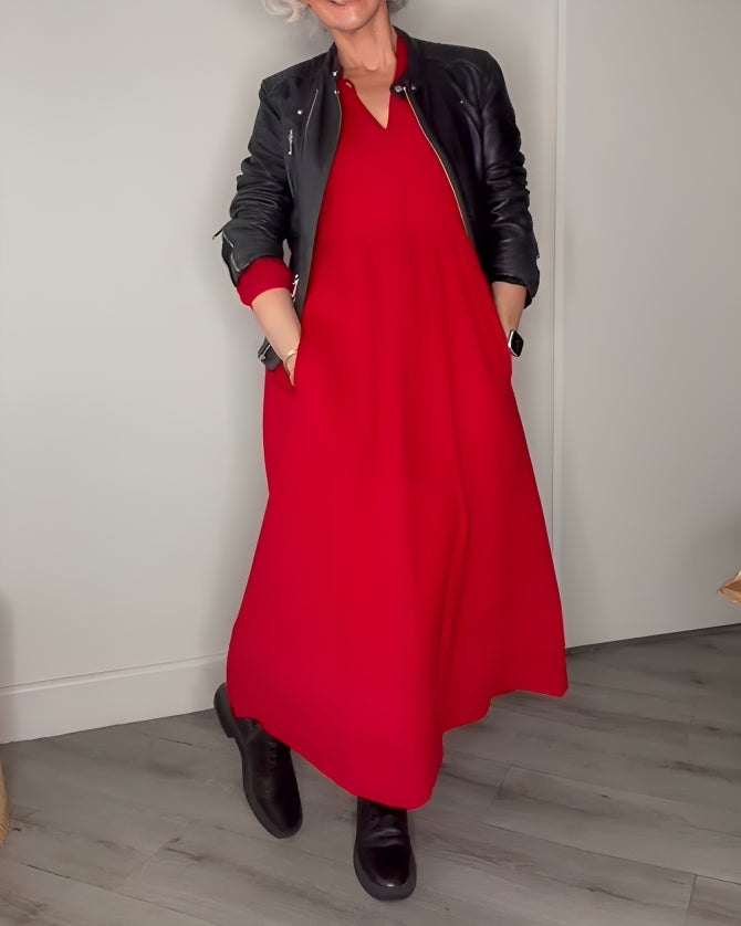 Amanda - Long-Sleeve V-Neck Dress – Elegant & Flattering