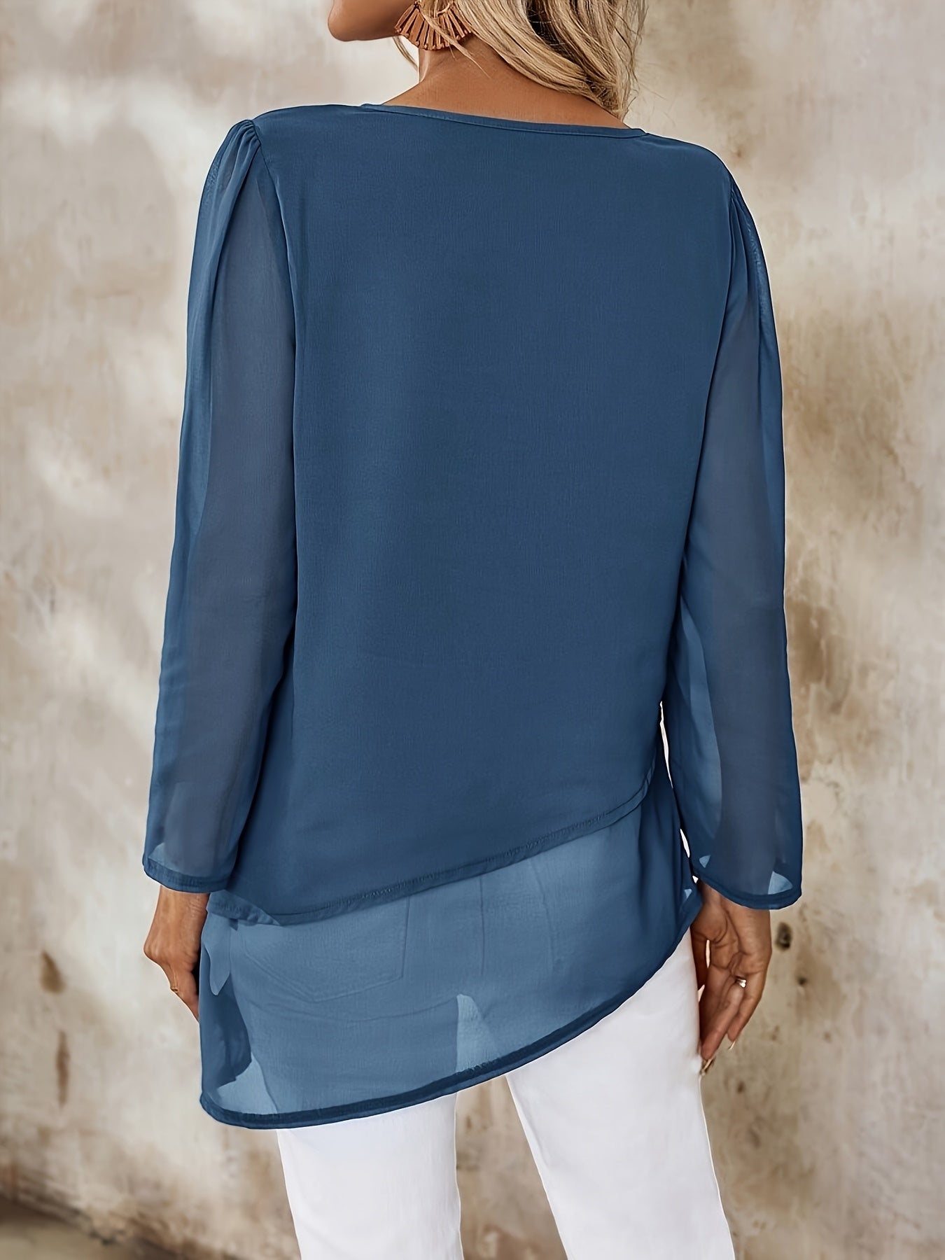 Corisande™ - Elegant double-layered blouse with asymmetrical hem and light sheerness
