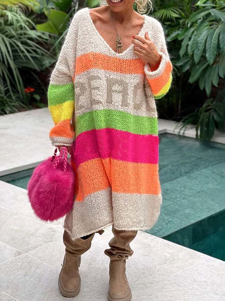 Elviana™ - Color Block Cashmere Sweater Dress