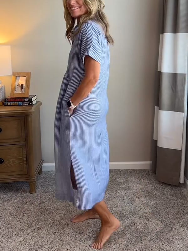Melania™ - Striped shirt dress with lapels and buttons | With functional pockets