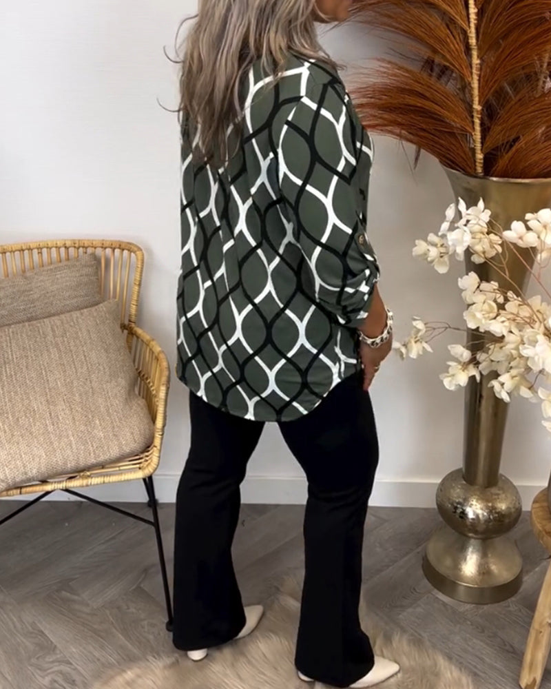 Florina - Elegant Long Sleeve Patterned Casual Blouse