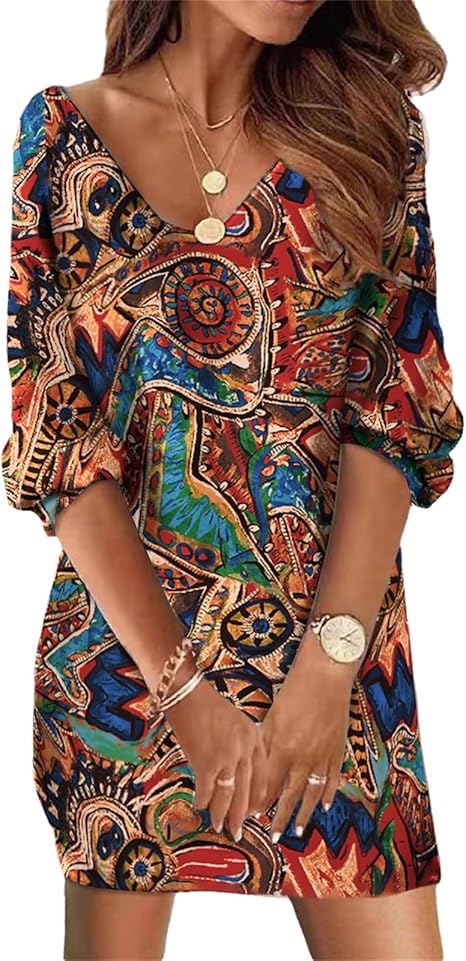 Doravine - Artistic V-Neck Dress – Casual Elegance with a Modern Touch