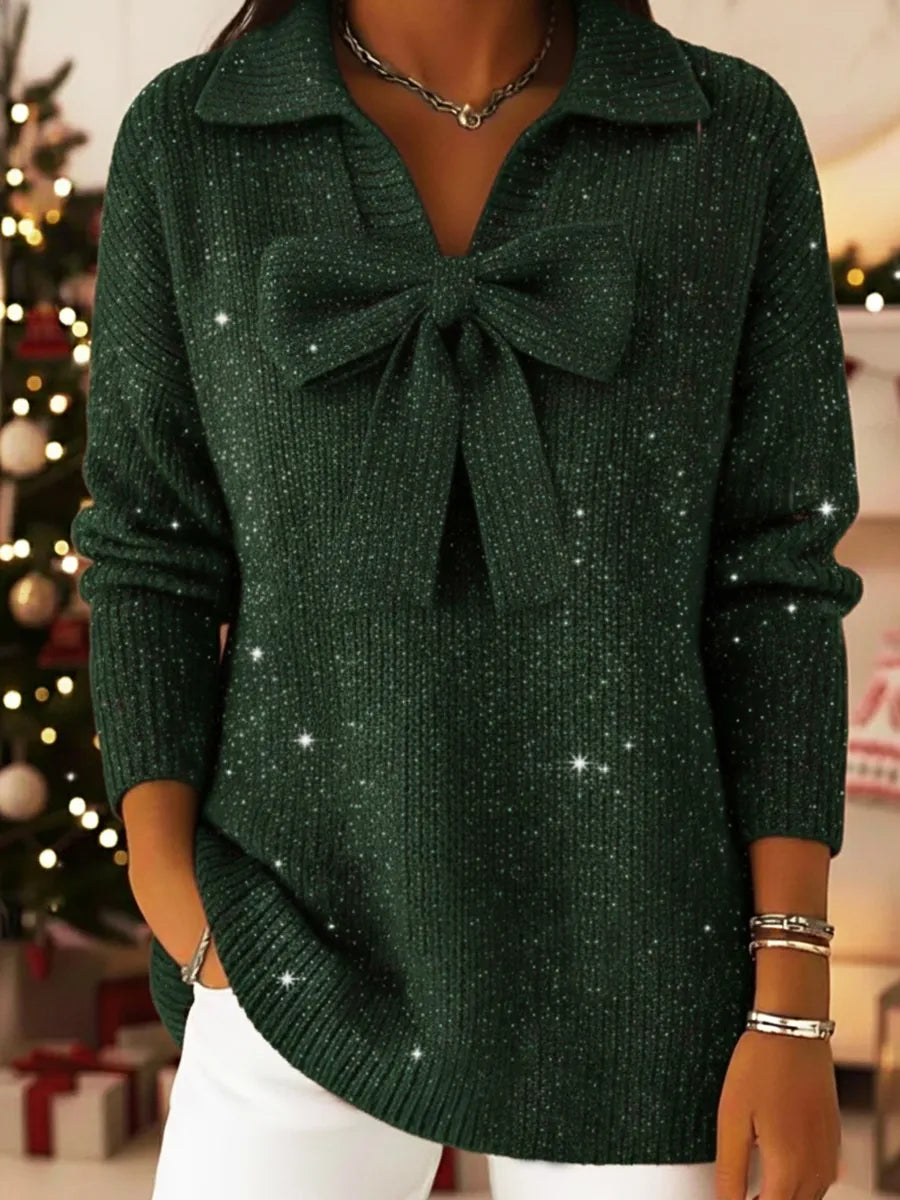 Pryseline - Elegant Retro Jumper with Shiny Bow