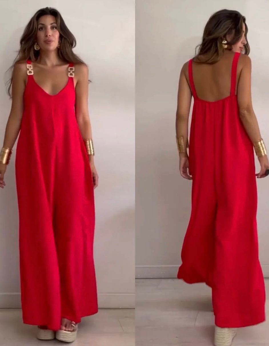 Iriana™ - Fluid jumpsuit with gold buckles