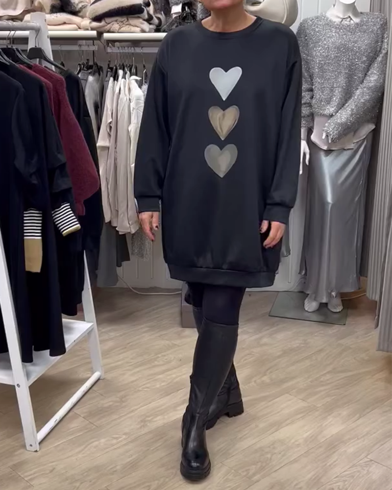 Francine - Women's Heart Print Long Sleeve Sweatshirt