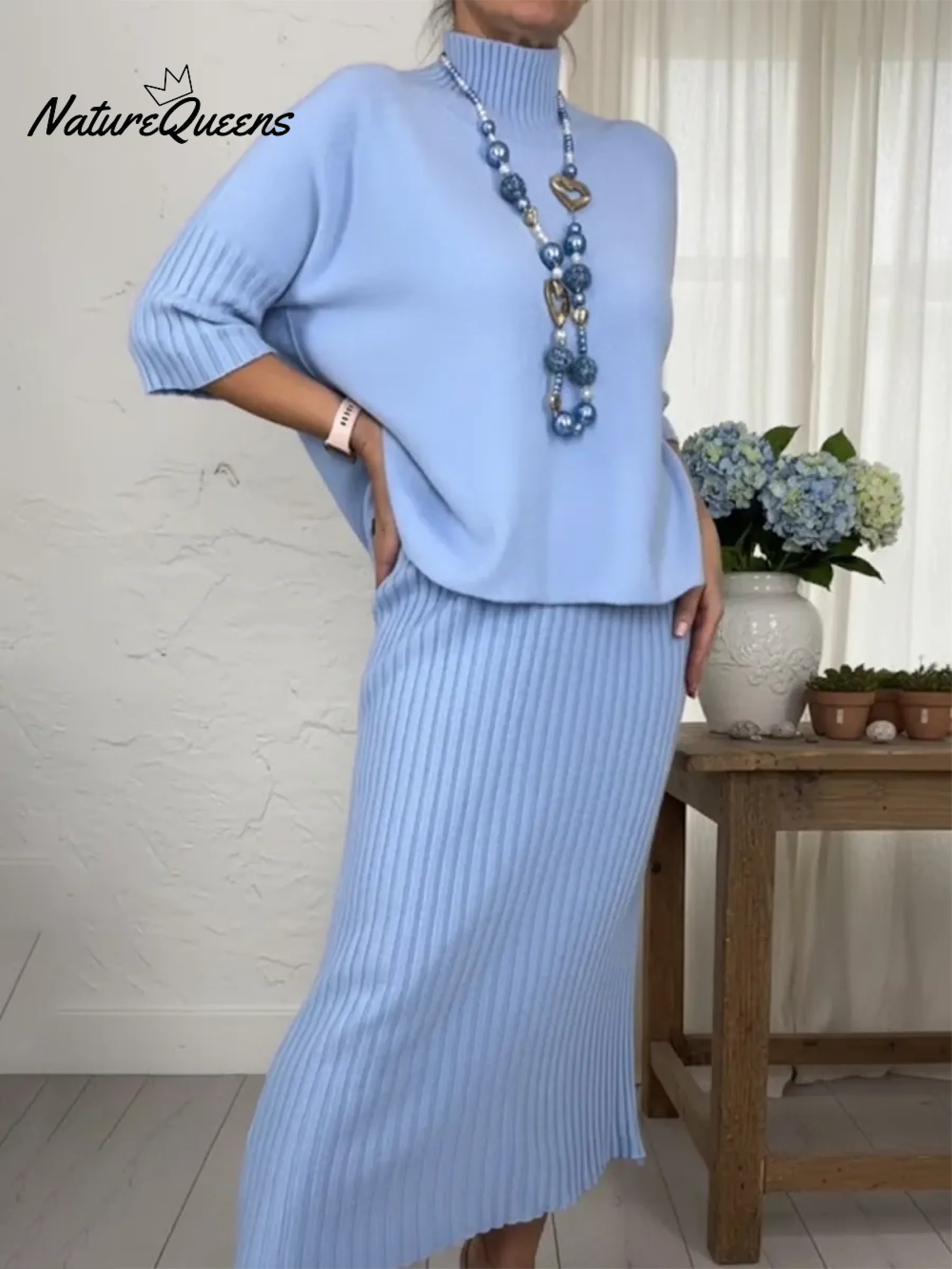 Auralinda - Knitted Two-Piece Set with Roll Neck