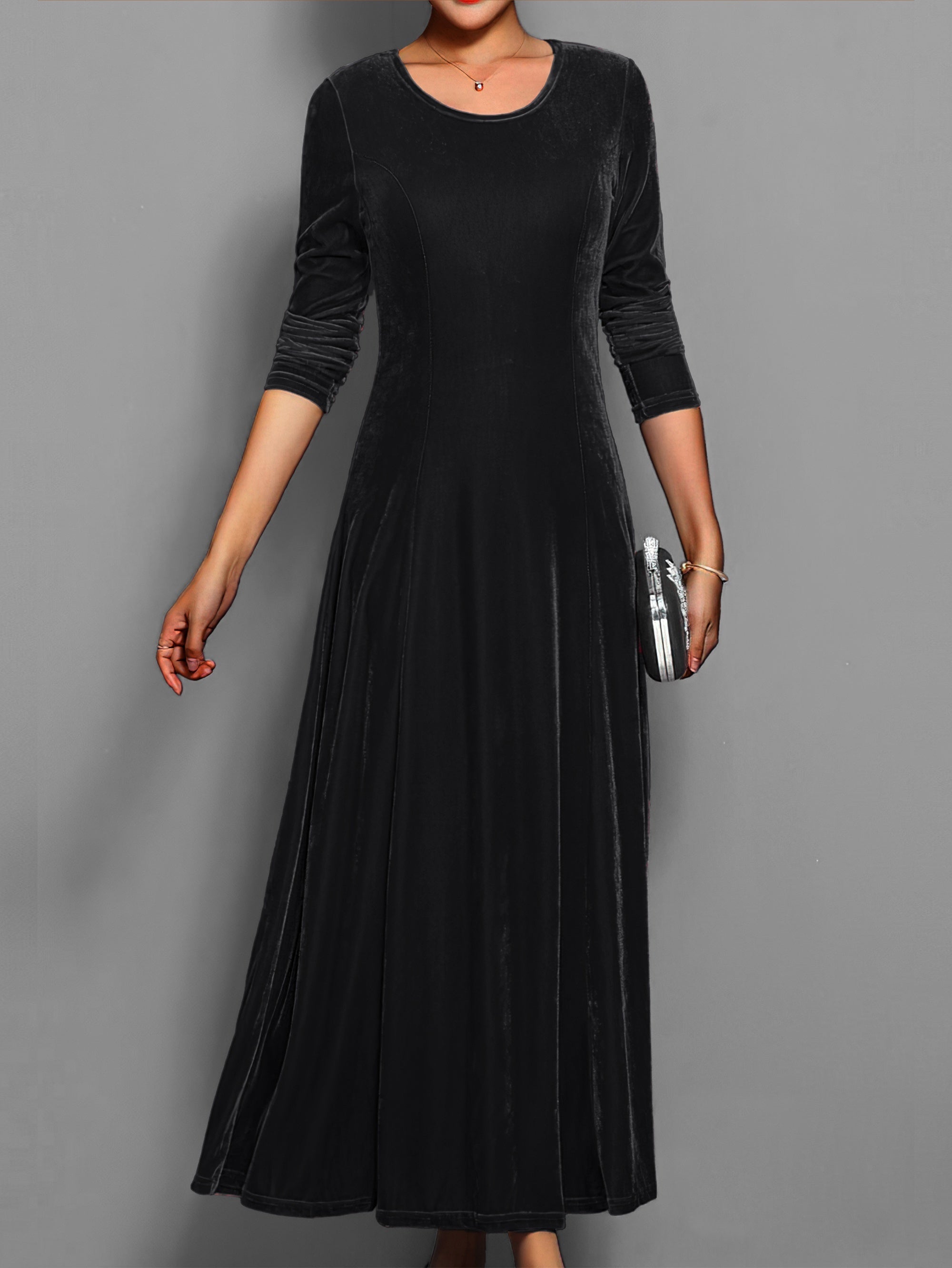Senara - Casual Solid Stylish Midi Crew Neck Long Sleeve Party Formal Dress for Women | Ideal for Autumn
