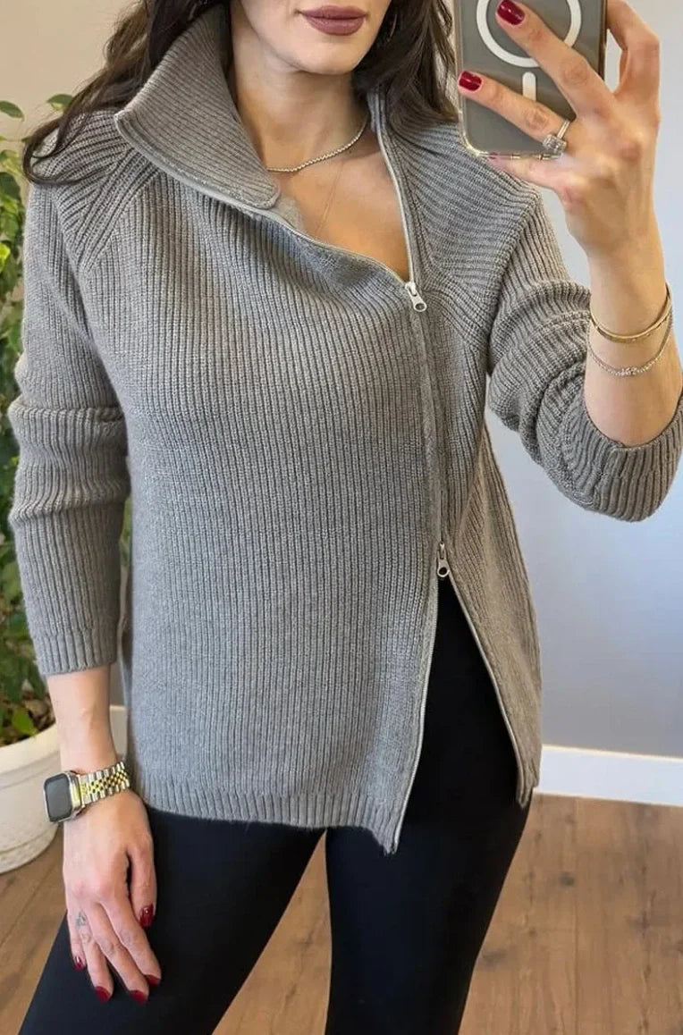 Lucienne - Double Zip Asymmetrical Knit Sweater