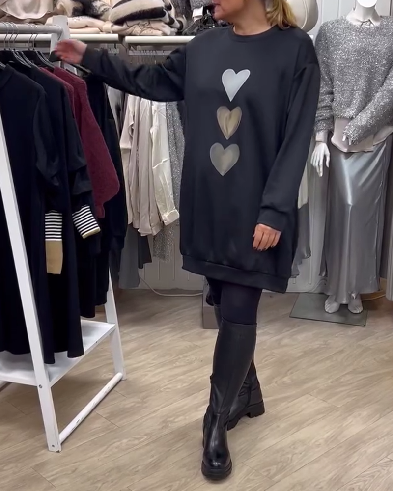 Francine - Women's Heart Print Long Sleeve Sweatshirt