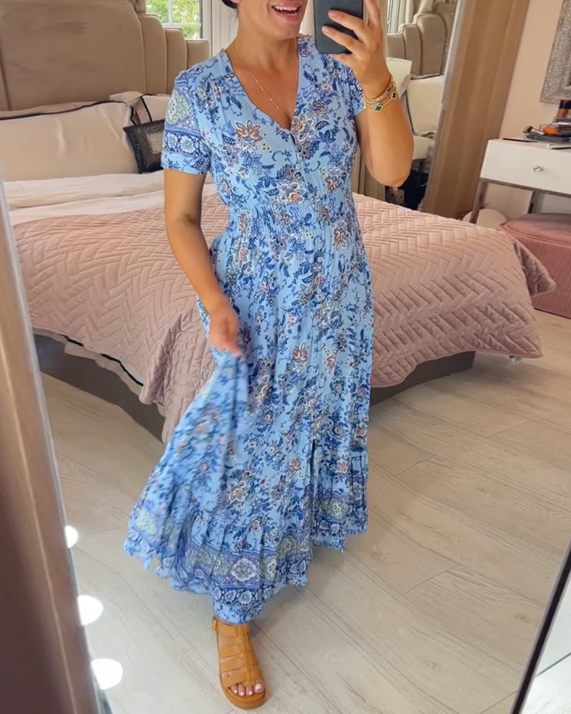 Denise - V-neck Floral Print Maxi Dress