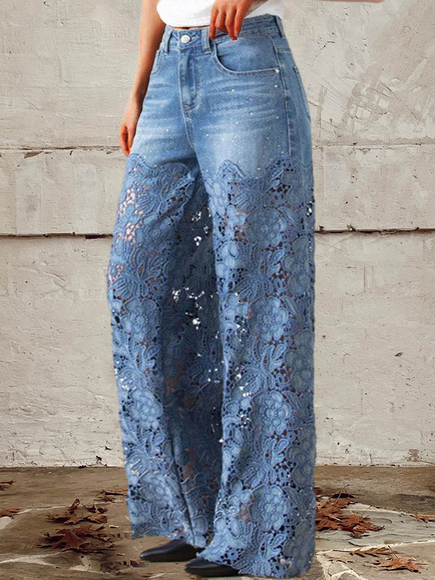 Lisandra™ - Mid-rise Jeans with Lace and Patchwork for Casual and Trendy Style