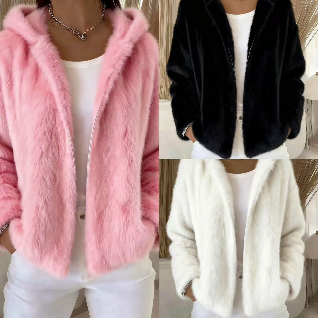 Pavirae - Soft Plush Zip-Up Hooded Jacket