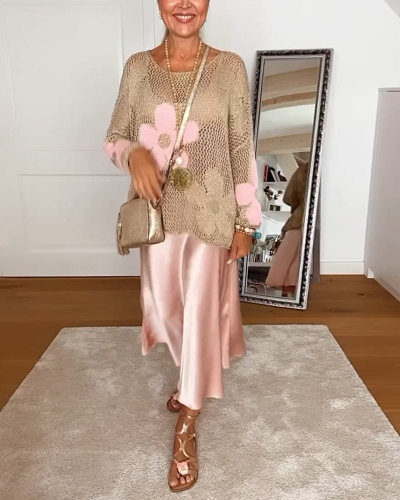 Sasha - Floral knit sweater with long sleeves