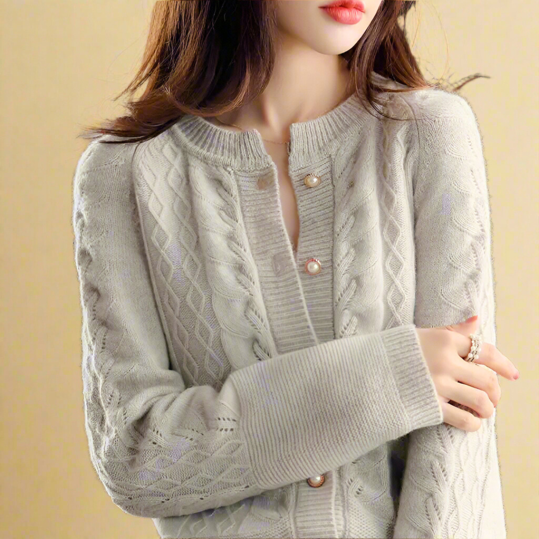 Alexandrine - Women's Wool Cardigan with Round Neck
