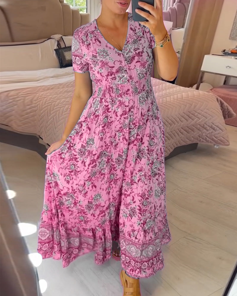 Denise - V-neck Floral Print Maxi Dress
