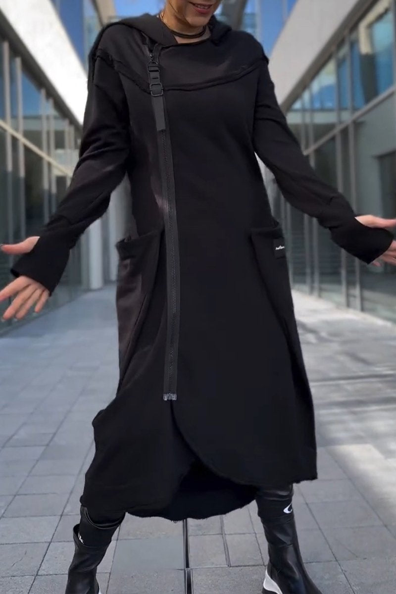 Sylvaya - Women's hooded sweater dress with long sleeves