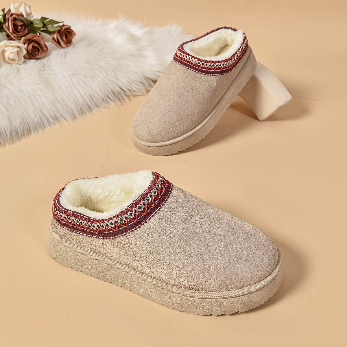 Selviane™ - Ethnic Slip-On Boots with Faux Fur Lining