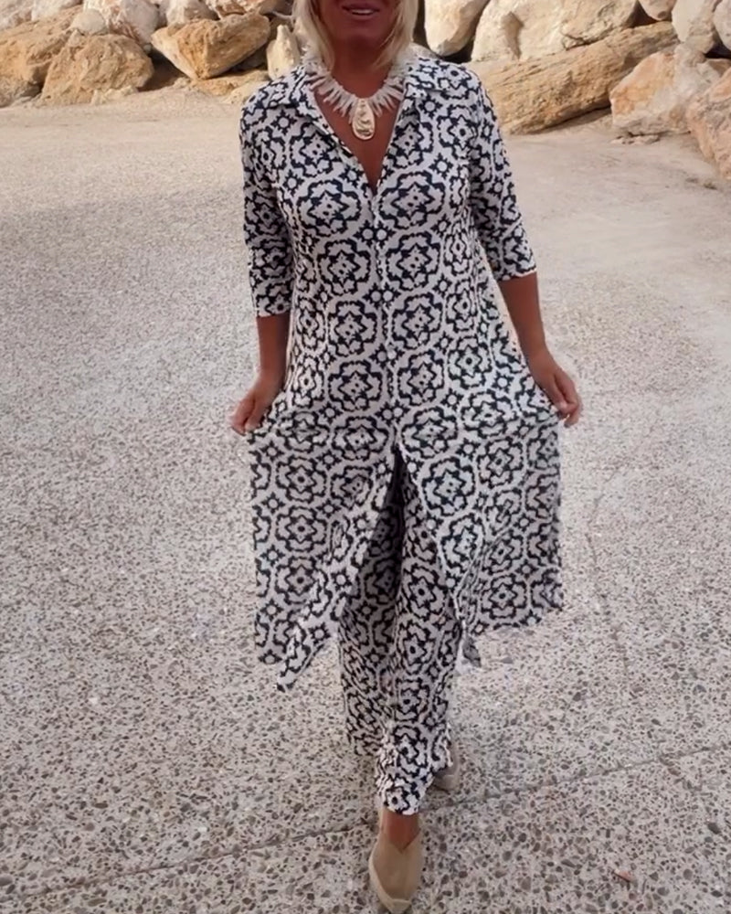 Livia - Vintage Printed Set with Lapel and Buttons