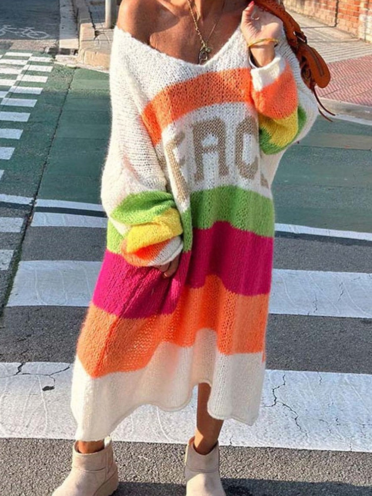 Elviana™ - Color Block Cashmere Sweater Dress