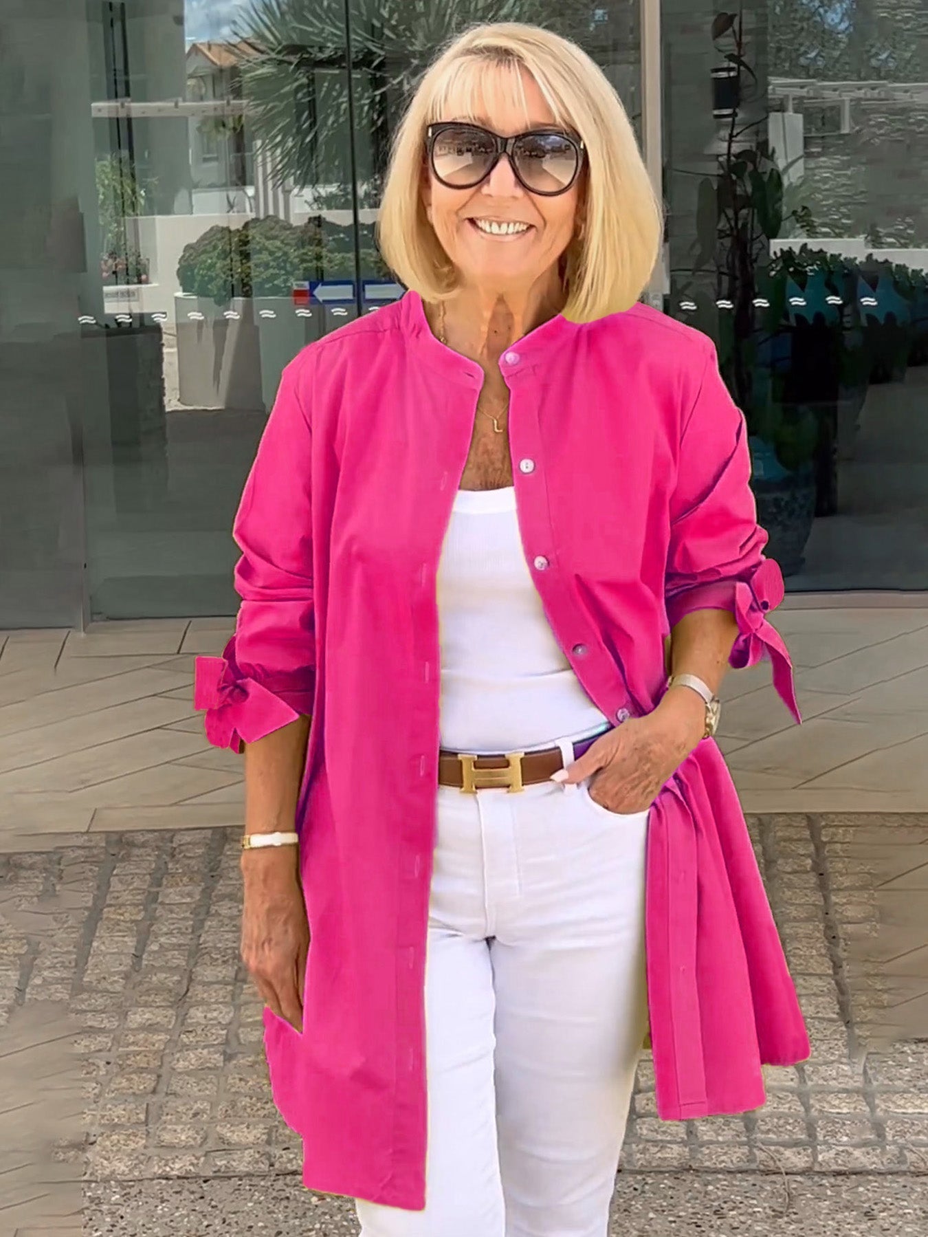 Liora™ – Long button-up cotton shirt jacket