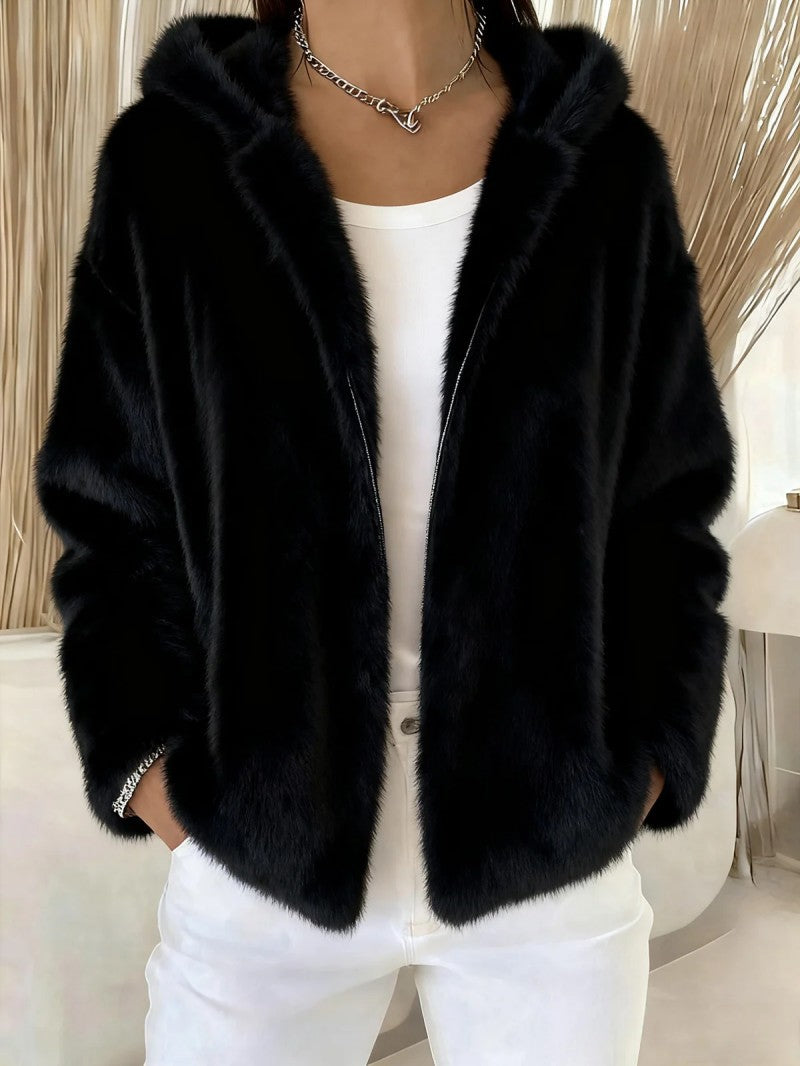 Pavirae - Soft Plush Zip-Up Hooded Jacket