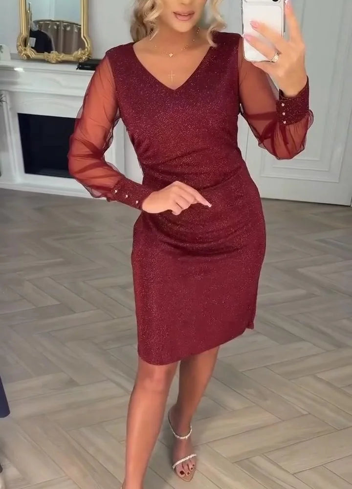 Cyenoria - Chic Midi Dress Light and Patchwork