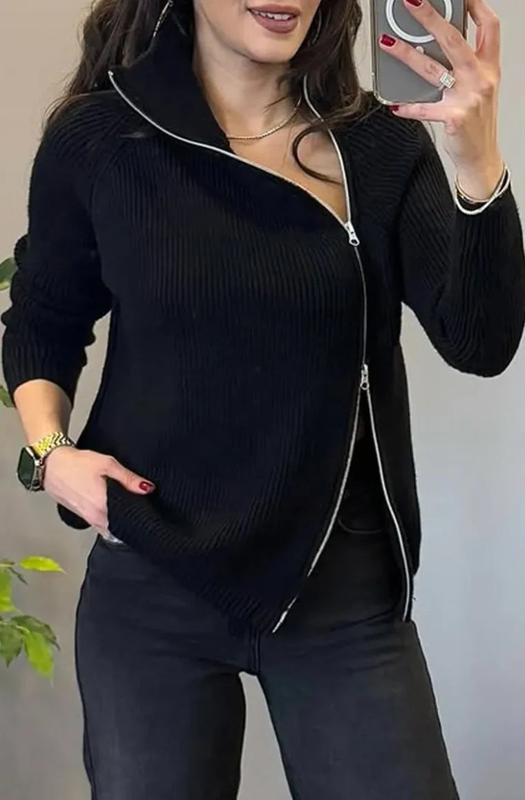 Lucienne - Double Zip Asymmetrical Knit Sweater