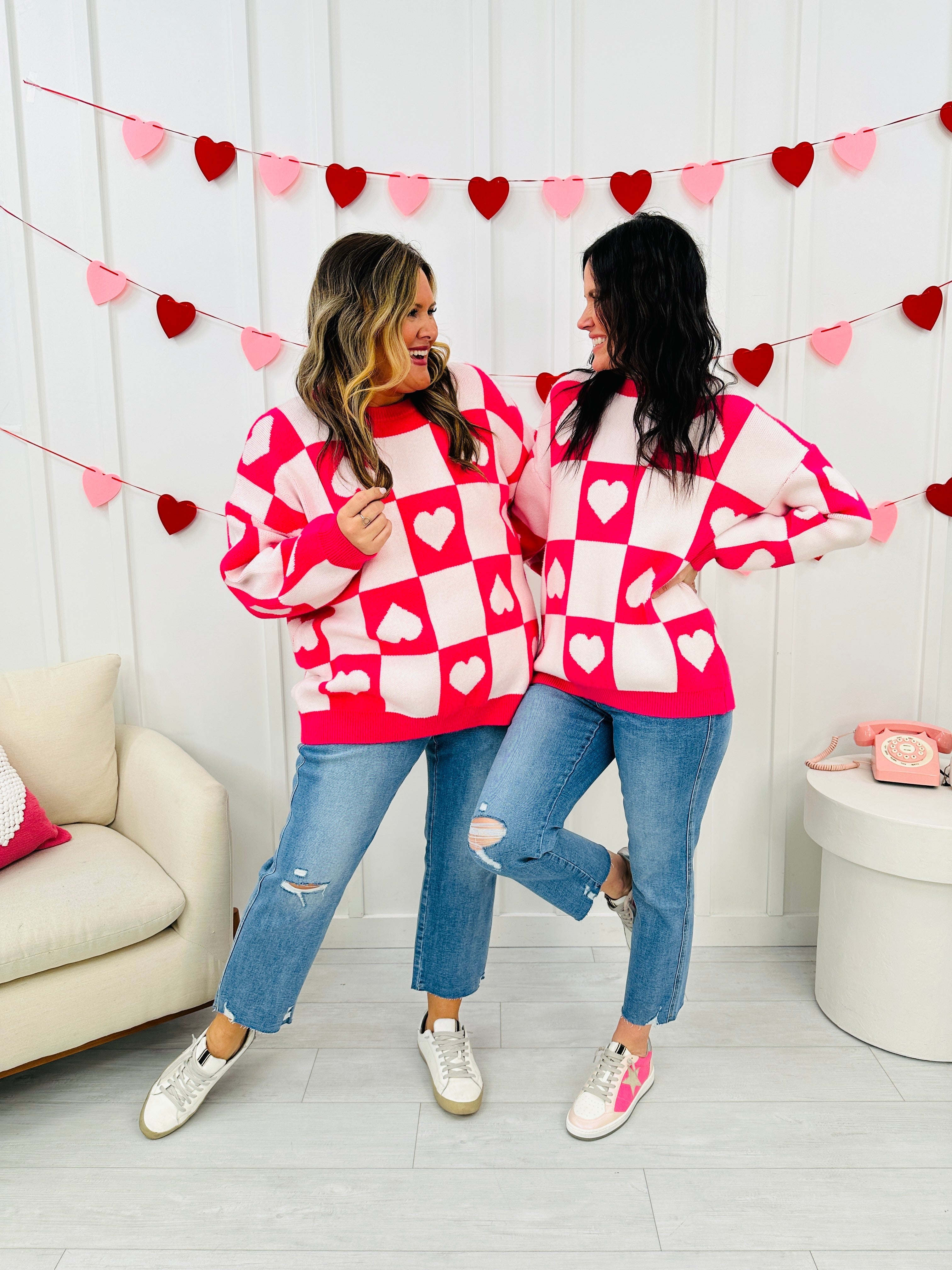 Ottilie - Valentine's Day Sweater with Square Hearts