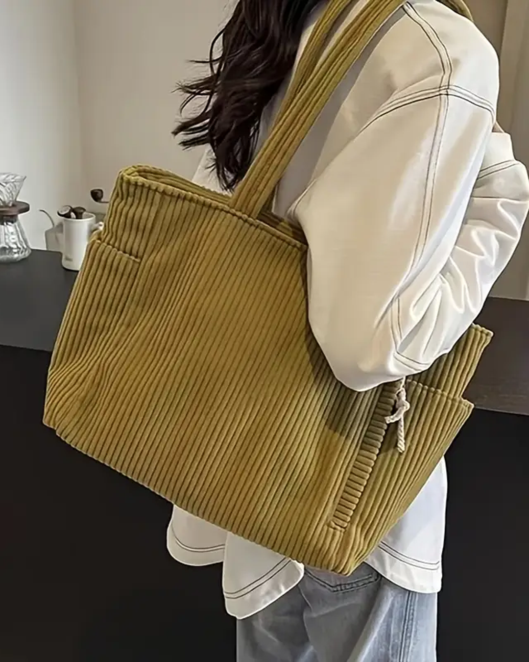 Gisara - Ribbed tote bag with rope detail