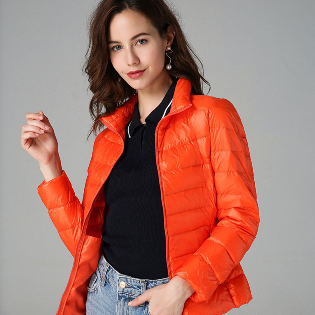 Rhoselle™ - Ultralight Down Jacket with Sophisticated Pleats