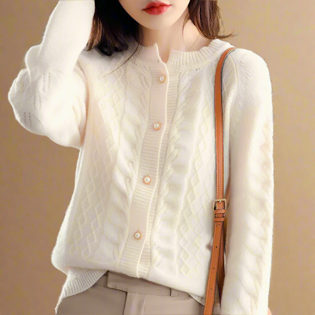 Alexandrine - Women's Wool Cardigan with Round Neck
