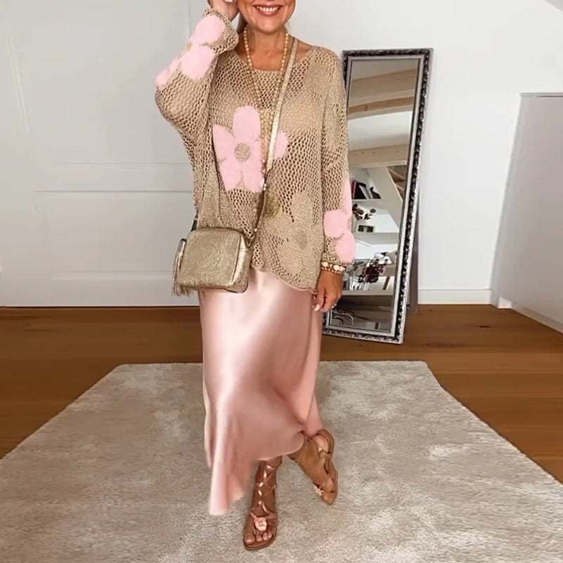 Sasha - Floral knit sweater with long sleeves