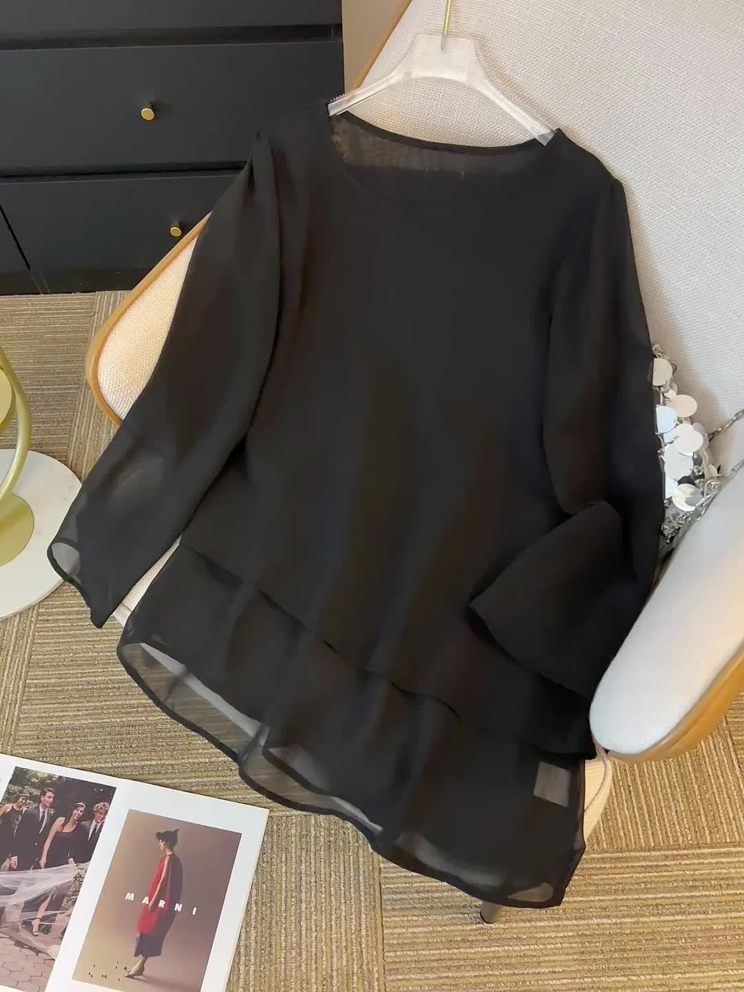 Corisande™ - Elegant double-layered blouse with asymmetrical hem and light sheerness