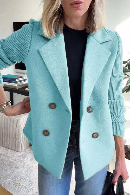 Augustine - Casual Coat with Collar and Patchwork Sleeves