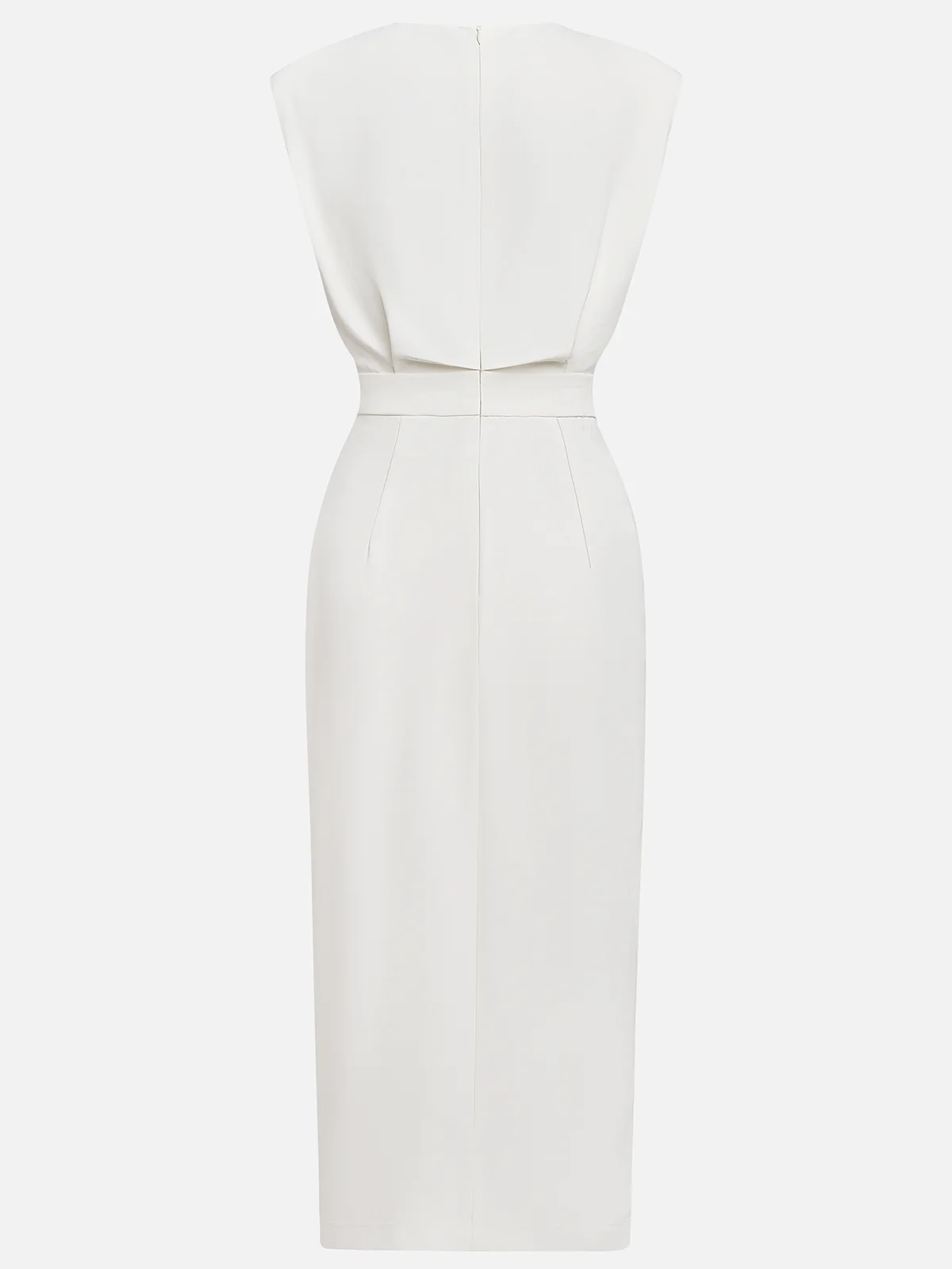 Floralia™ - Plain midi dress with button slit and round neckline
