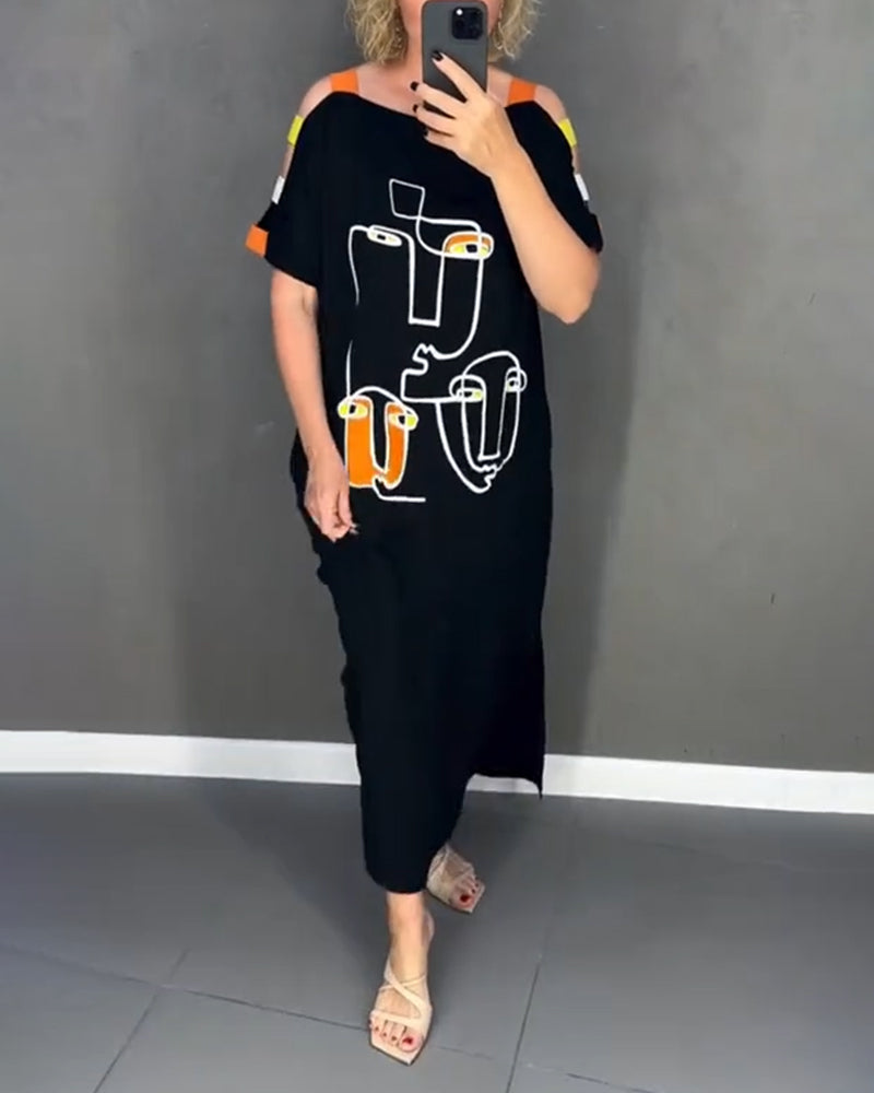 Primina™ - Off-shoulderjurk met splitprint en uitsparingen