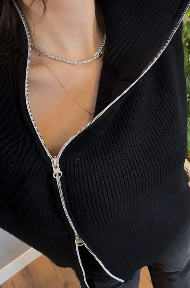 Lucienne - Double Zip Asymmetrical Knit Sweater