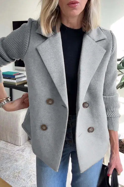 Augustine - Casual Coat with Collar and Patchwork Sleeves