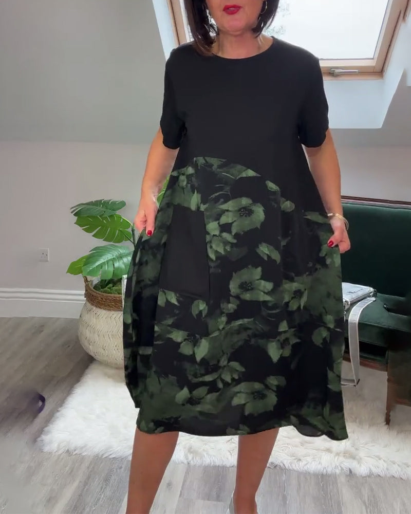 Jessie™ - Floral Print Patchwork Casual Dress