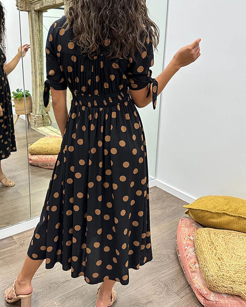 Mina™ - Dotted Dress with Deep Pointed Neckline