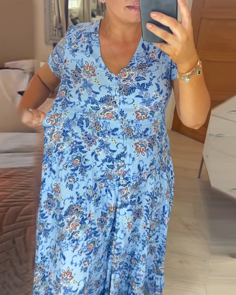 Denise - V-neck Floral Print Maxi Dress