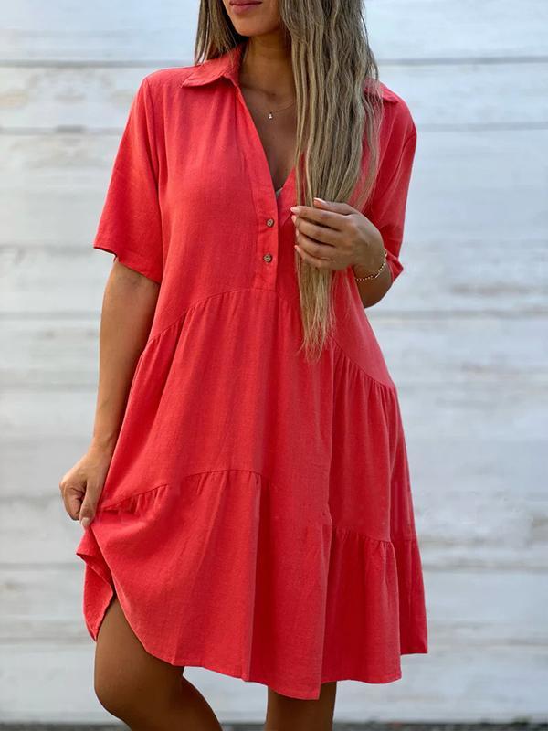 Vionelle - Women's cotton and linen casual, plain, short-sleeved dress