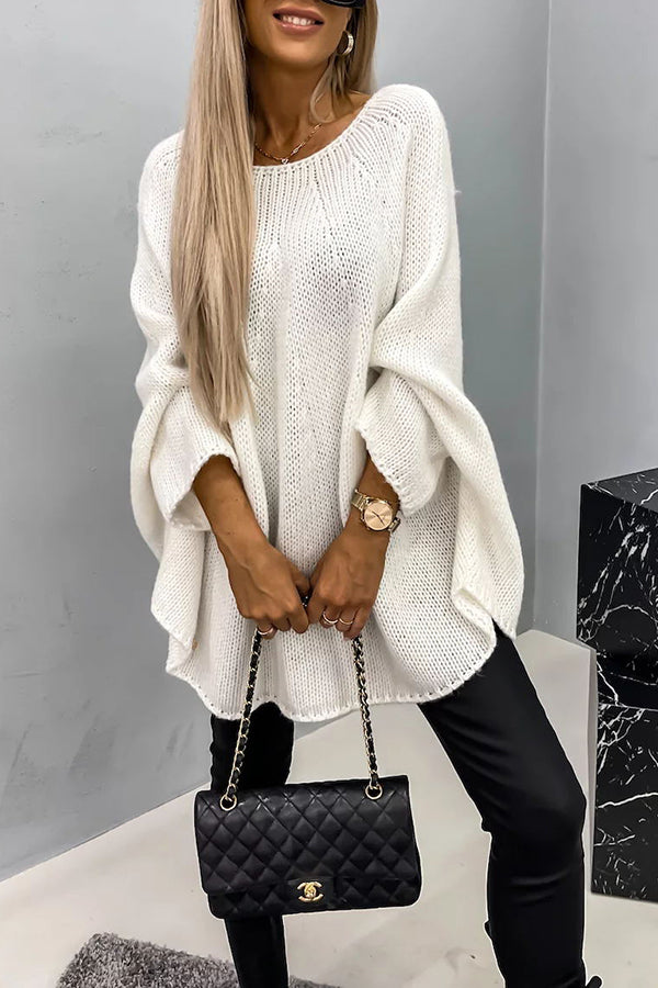Helivra - Soft Knit Poncho with Casual Round Neck