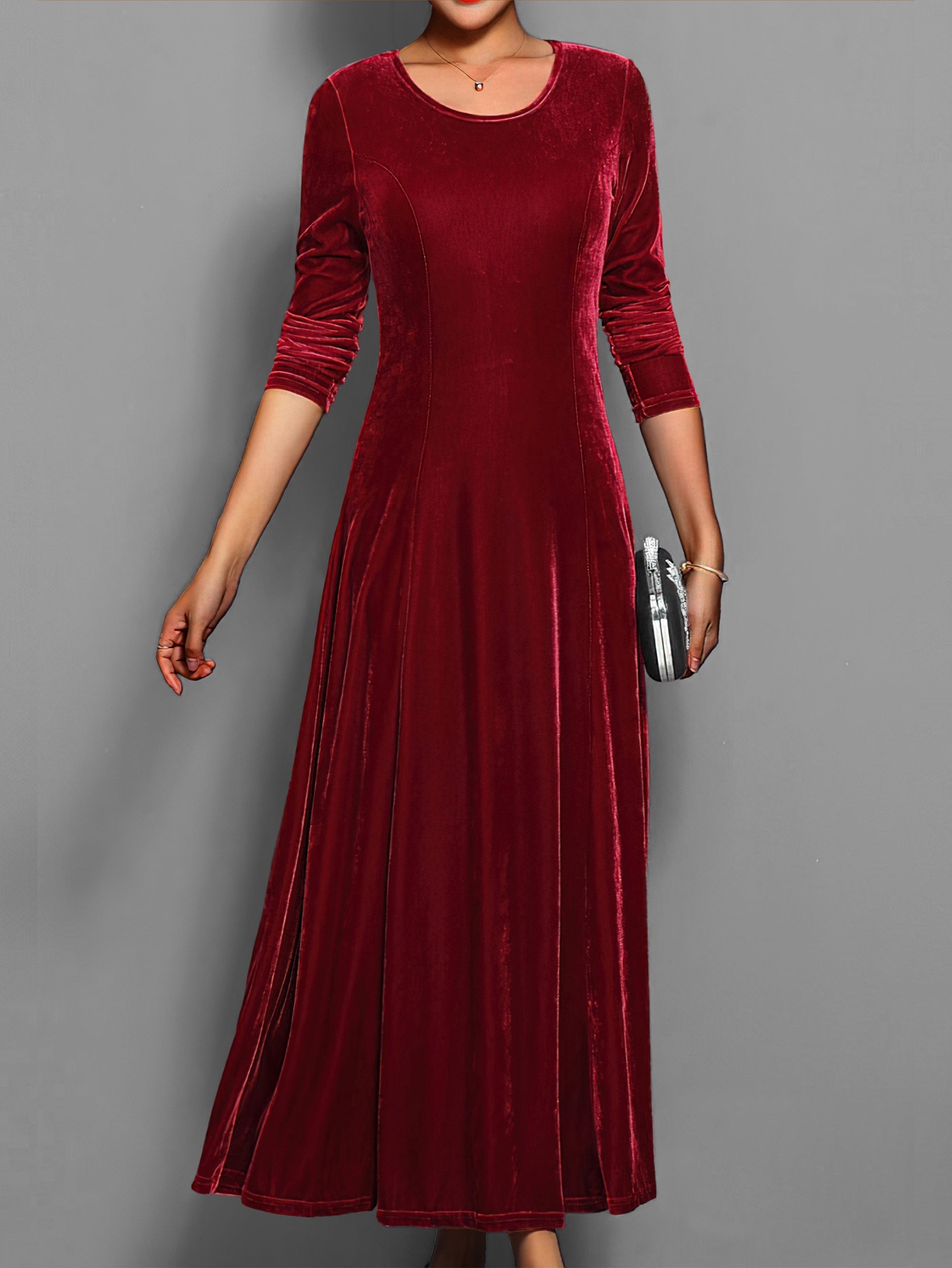 Senara - Casual Solid Stylish Midi Crew Neck Long Sleeve Party Formal Dress for Women | Ideal for Autumn